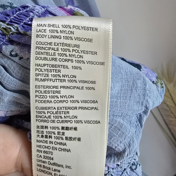 Free People, Daphne Blue Floral Lace Blouson Sleeve Smocked Blouse, SZ Large - Picture 13 of 14